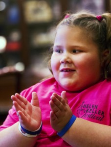 Grace McClellan, age 7, is the first Camper to sign with Camp Courage. Her winning art work will be featured on the 2013 Helen Keller Christmas Card.