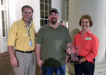 :  Left to Right:  Athens State’s Vice President for University Advancement Rick Mould, Fiddle Champ Joel Whittinghill, and Gayle Davis of the Tennessee Valley Old Time Fiddlers Convention Committee