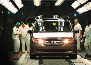 Odyssey minivan moves down the line at Honda plant in Lincoln.