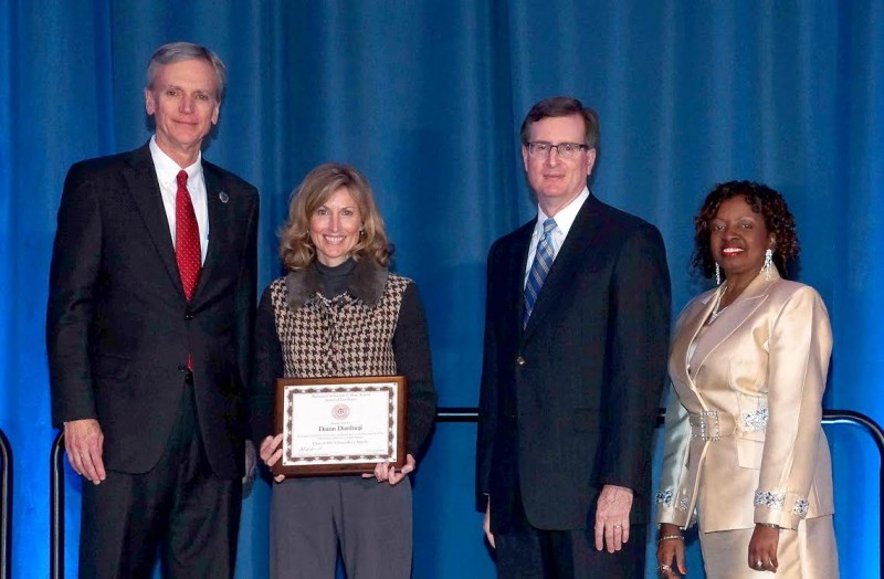 Diann Durdunji receives her award as she is recognized along with four other NW-SCC employees last week at the 2013 ACCS Chancellor’s Awards ceremony in Birmingham. Pictured (L to R): ACCS Chancellor, Dr. Mark Heinrich; Diann Durdunji, Dr. Charles Elliott, Alabama Board of Education member, District 6; Yvette Richardson, Ed.D., Alabama Board of Education member, District 4