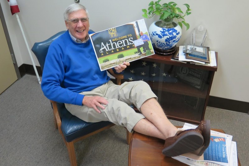 Mayor Ronnie Marks showing off his shoe size