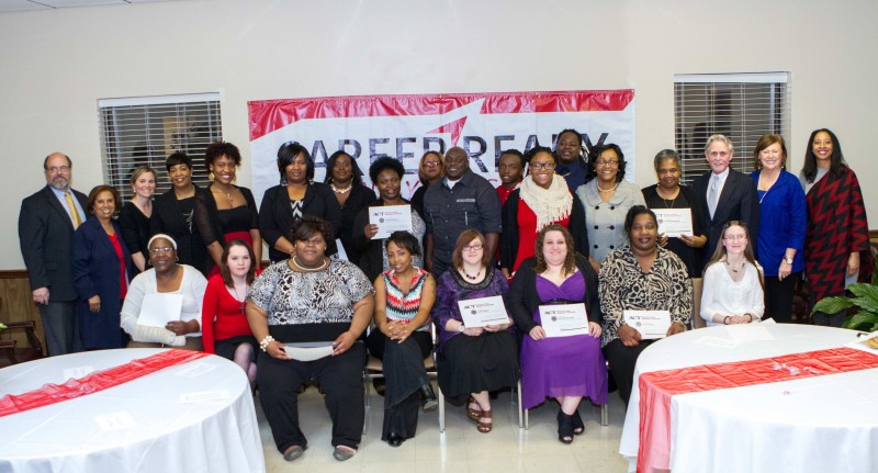 Graduates of the Career Ready-Find Your Success program are joined by program coordinators, Haywood County and City of Brownsville officials following a ceremony held Feb. 29, 2016