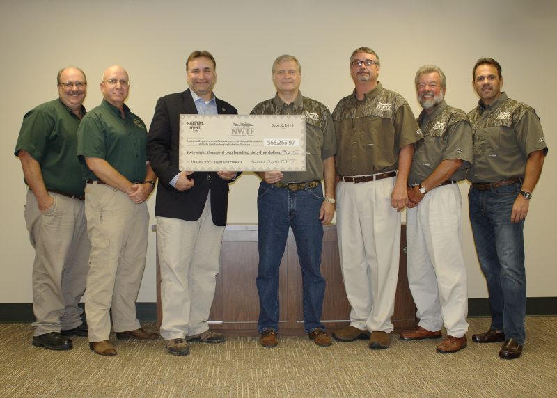 Photo (left to Right) From WFF: Joel Glover, Steve Barnett and Chuck Sykes (WFF Director). From the Executive Committee of the Alabama Chapter NWTF Board of Directors: Craig Scruggs (State Chapter President), Craig Harris, Charlie Duckett and Scott Brandon.